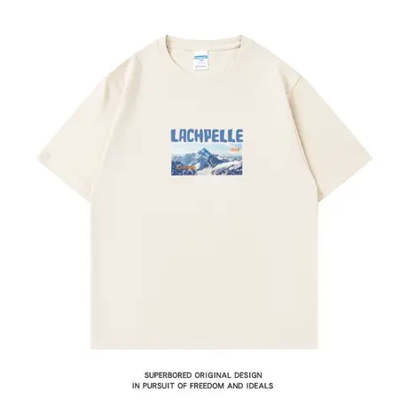 夏季ins港风简约雪山印花短袖T恤男潮流圆领半袖纯棉宽松半袖体恤商品大图