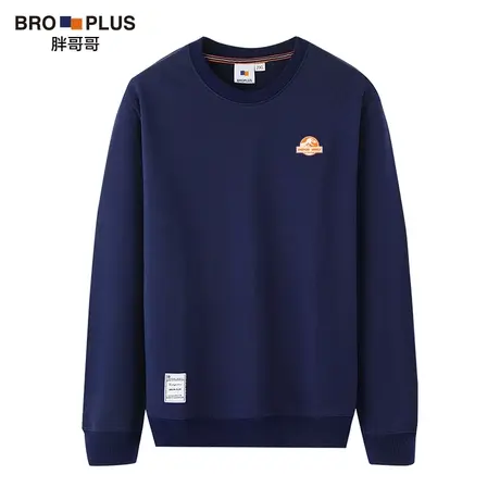 胖哥哥春秋大码圆领卫衣男加绒厚款潮胖加肥加大肥佬宽松打底衫男商品大图