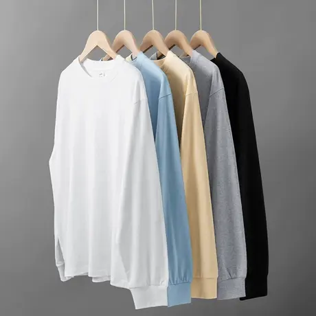 重磅纯棉长袖t恤男女卫衣白色秋冬季宽松内搭纯色打底衫全棉秋衣商品大图