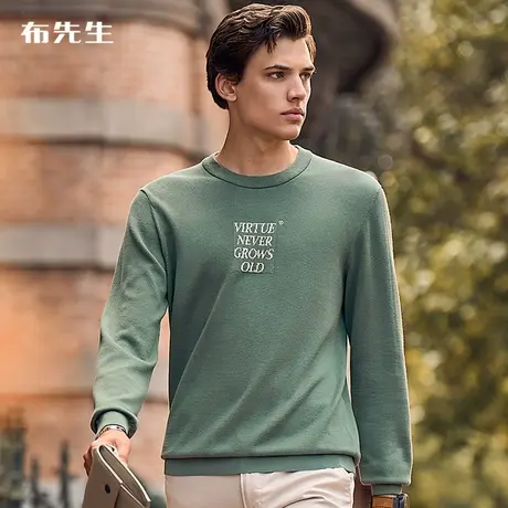 MrBu布先生撞色字母提花长袖针织衫纯棉休闲内搭男KT01757断码商品大图