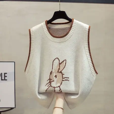 大码圆领针织马甲背心女2023秋装新款宽松外穿马夹叠穿毛衣坎肩潮商品大图