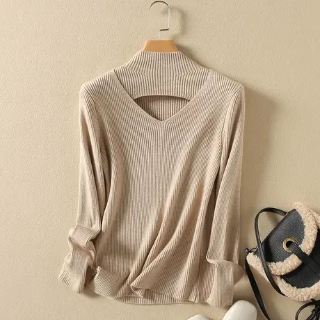 春装2024年新款短款半高领毛衣打底衫女长袖套头修身显瘦针织衫女商品大图