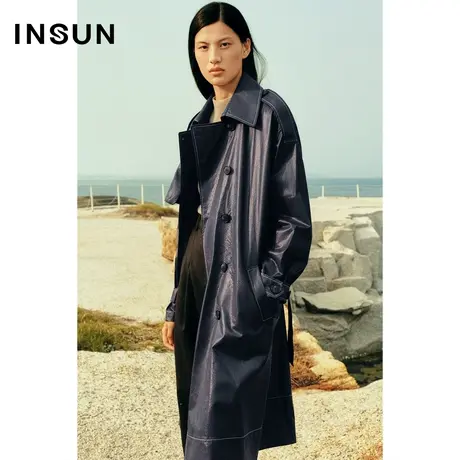 INSUN恩裳秋季棉质皮革光泽风衣图片