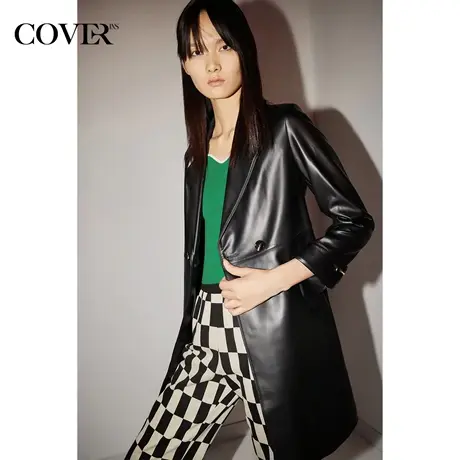 COVER秋舒适绵羊皮袖口翻折设计风衣式西装皮衣外套商品大图