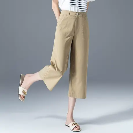 卡其色冰丝阔腿裤女夏薄款天丝女裤夏季休闲八分裤显瘦直筒七分裤商品大图