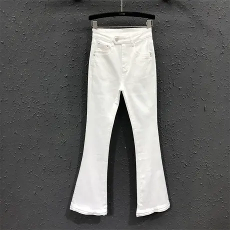 2023秋季新款白色简约设计感牛仔微喇裤女百搭高腰显瘦喇叭裤长裤图片