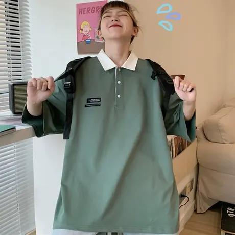 polo衫短袖t恤女夏装2021新款宽松韩版ins半袖设计感小众上衣服潮图片