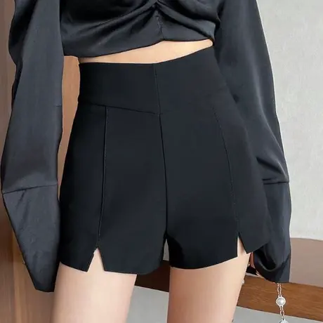 短裤女2024年夏季新款百搭黑色高腰显瘦阔腿A字西装打底外穿热裤商品大图