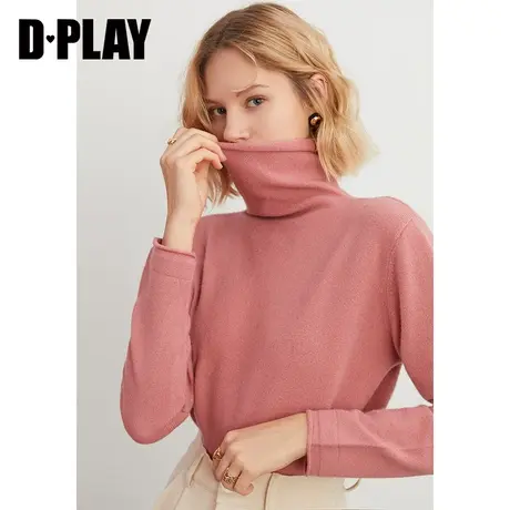 DPLAY德帕拉秋装季新灰粉色堆堆领修身显瘦针织打底衫气质上衣商品大图