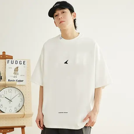 小刺绣简约休闲男士短袖t恤学生青少年重磅纯棉白色体恤宽松大码图片