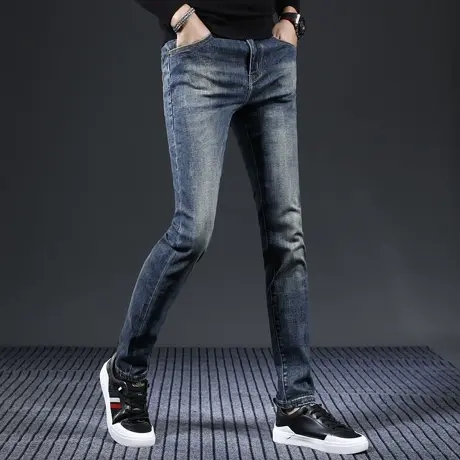 秋冬款深蓝色牛仔裤男款修身小脚2023新款高级弹力百搭休闲男裤子商品大图