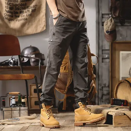 夏季薄款男工装裤时尚裤子男款潮流裤子复古束脚裤大码纯色直筒商品大图