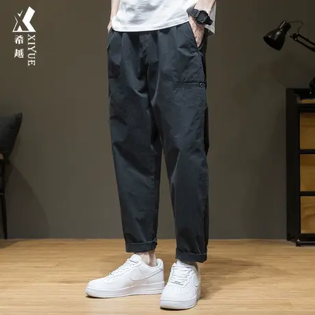 夏季黑色百搭直筒工装休闲裤男宽松大码2025春秋新款锥形九分裤子图片