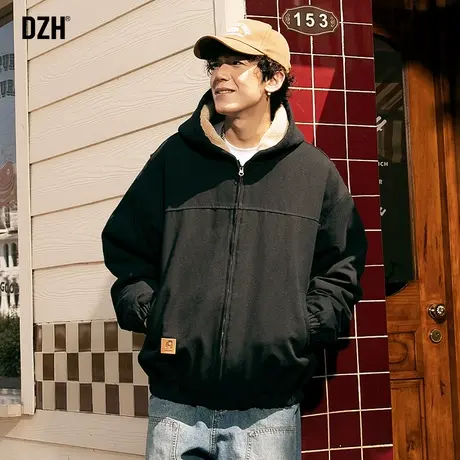 男生连帽羊羔绒棉服男冬季加绒加厚棉衣男款外套情侣保暖冬装上衣商品大图