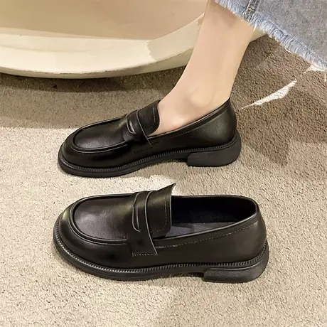 日系小皮鞋女2023春季新款英伦风黑色厚底百搭乐福鞋jk制服单鞋子图片