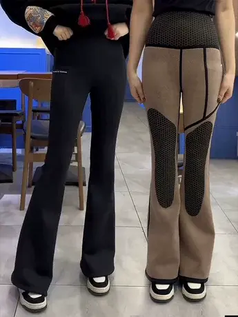 口袋微喇鲨鱼裤女外穿2023秋冬季新款加绒高腰提臀加长瑜伽喇叭裤图片