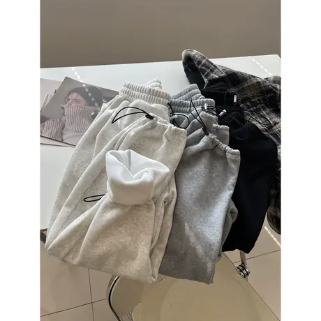加绒加厚阔腿束脚哈伦裤女秋冬季宽松高腰韩版休闲运动休闲卫裤潮图片