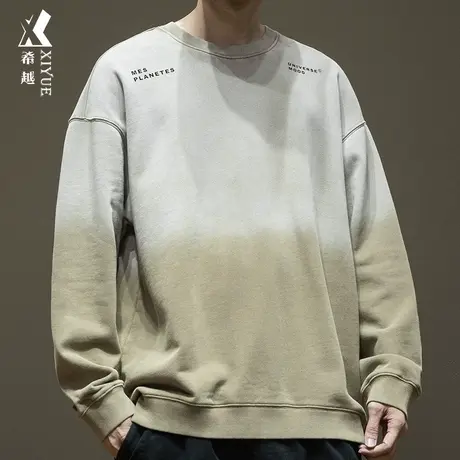 重磅渐变水洗纯棉卫衣男2023秋冬季新款宽松大码男士加肥加大外套商品大图