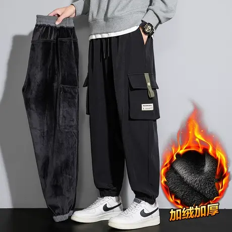 冬季加绒加厚防风哈伦休闲裤子秋冬款男士多口袋保暖大码美式工装商品大图