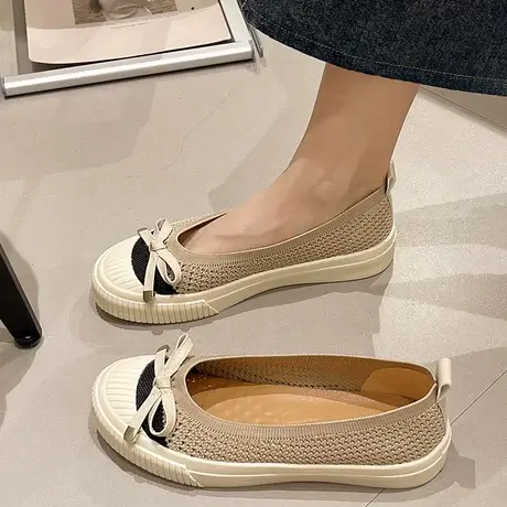 王妃鞋渔夫鞋2024浅口日系单鞋女针织编织鞋飞织平底厚底乐福鞋女商品大图