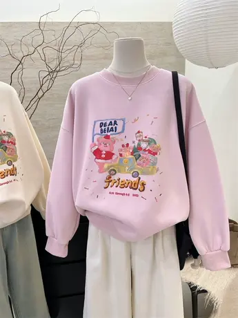 卡通印花圆领卫衣女春秋薄款新款韩系宽松休闲百搭套头休闲上衣潮商品大图