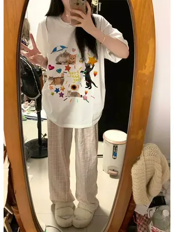 潮牌纯棉重磅短袖t恤女小个子夏季overszize美式复古宽松半袖上衣图片