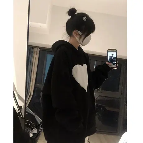 连帽卫衣女春秋薄款小个子oversize宽松落肩美式复古外套ins超火图片