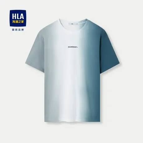 HLA/海澜之家纯棉质地短袖T恤2024春夏新款吊染渐变印花短袖男图片