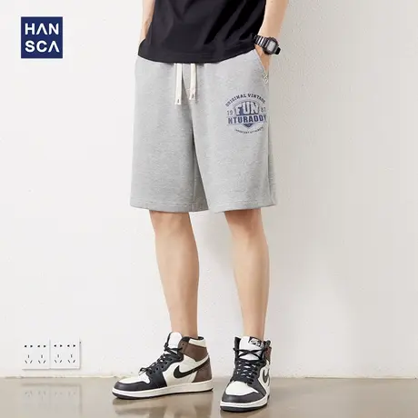 汉斯卡灰色休闲短裤男夏季薄款宽松直筒中裤青少年潮牌运动五分裤商品大图