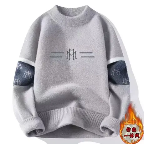 2023冬季新款男士半高领毛衣双面加厚仿貂绒线衣针织衫个性毛线衫商品大图