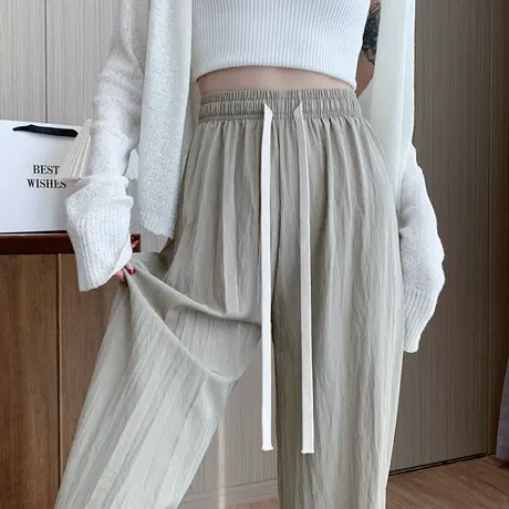 棉麻阔腿裤女夏季薄款高腰显瘦宽松肌理感慵懒垂感休闲拖地长裤子商品大图