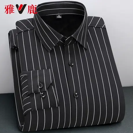 雅鹿男士翻领长袖2022秋冬新款衬衫商务休闲保暖条纹加绒加厚衬衣商品大图