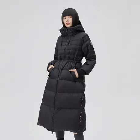 艾莱依时尚撞色设计羽绒服女冬季2022年新款长款连帽鸭绒收腰外套商品大图