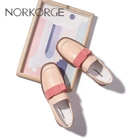 温柔粉乐福鞋单鞋女鞋图片