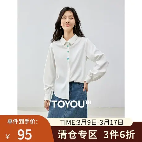TOYOUTH初语衬衫女2023春季新款灯芯绒花花肌理刺绣上衣商品大图