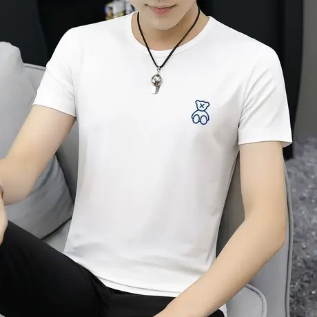 莫代尔小熊t恤男短袖潮流百搭圆领冰丝冰感上衣服夏季半袖打底衫商品大图