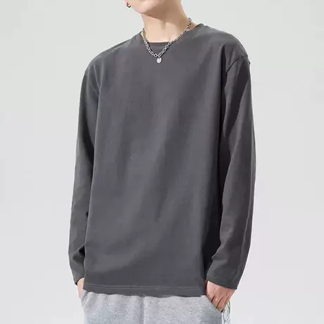 重磅纯棉长袖t恤男春秋款简约纯色休闲体恤内搭夏季打底衫上衣服T商品大图