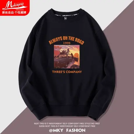 美式复古插画无帽卫衣男春秋款日系vintage潮牌青少年宽松圆领ins商品大图