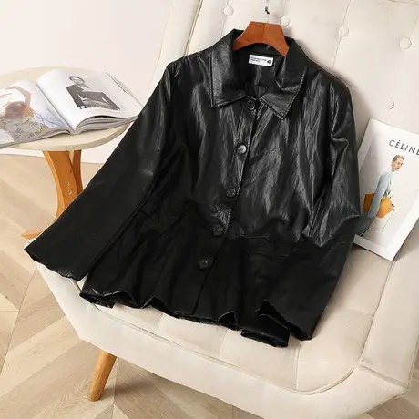 2023年秋季新款女装时尚大码胖mm宽松显瘦黑色皮衣短外套女12660图片