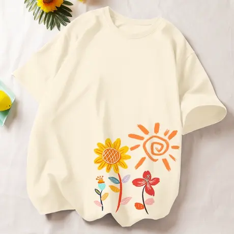 夏季t恤女短袖上衣2023新款纯棉宽松夏款半袖米色小众设计感女装商品大图