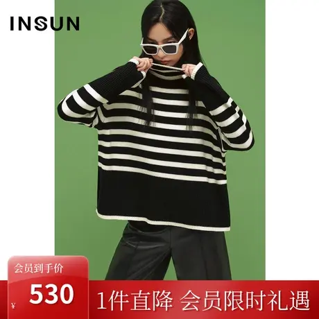 恩裳COVER初冬2022时尚手织工艺条纹粗针棉质毛针织衫商品大图