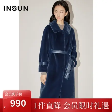 【奥莱专享】恩裳COVER冬季时尚自带珠光感抗皱皮质腰带毛呢大衣商品大图
