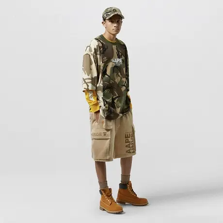 Aape男装春夏字母刺绣猿颜徽章多口袋休闲工装短裤6743XXG商品大图