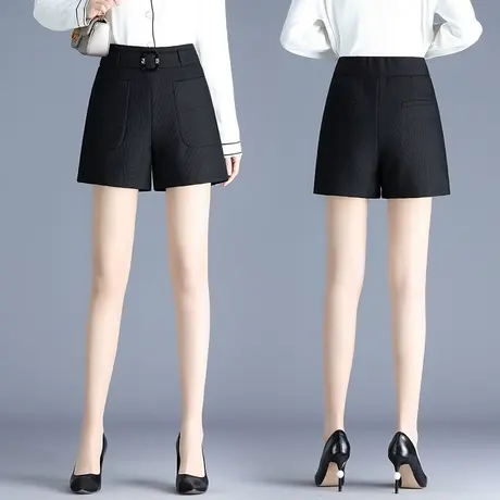 提花短裤女外穿春款2023新款高腰修身显瘦黑色直筒裤休闲阔腿裤子商品大图