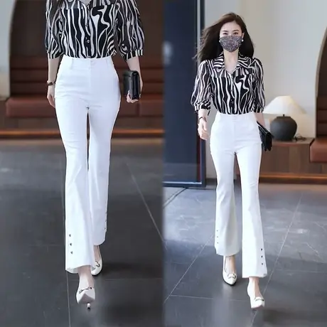 高级感喇叭裤女夏休闲微喇裤气质百搭梨形身材显瘦减龄九分马蹄裤图片