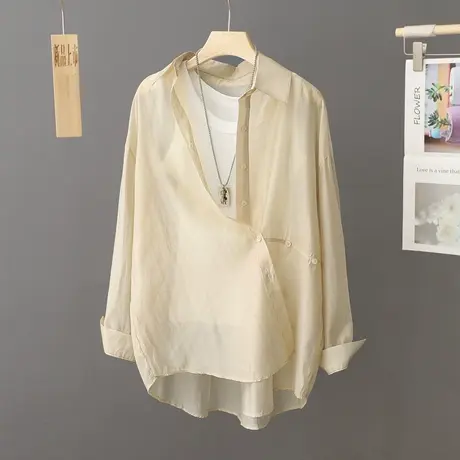 轻薄防晒衫外套女中长款休闲宽松紫外线微透防晒衣夏季薄衬衫开衫图片