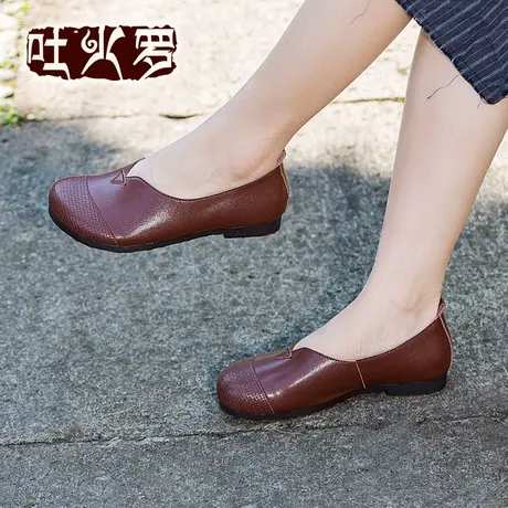 吐火罗2021新款特色复古民族风真皮舒适透气软底手工平底单鞋女商品大图