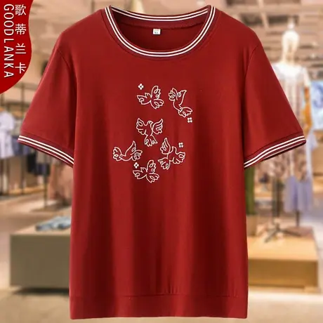 四五十岁妈妈夏装短袖T恤女2023新款加肥加大码中老年女洋气上衣商品大图