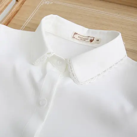 2019春装新款韩版简约百搭小清新文艺白色雪纺衬衫女学生打底衬衣商品大图