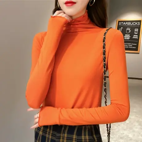 纯色百搭高领薄款打底衫女长袖t恤2023洋气修身上衣内搭外穿时尚商品大图